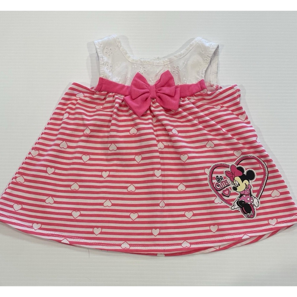 Disney Baby Girl Cotton Cozy Dress 0-3 M Months Minnie Mouse Vacation Excellent